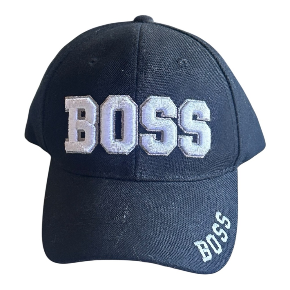 BOSS‎ Black Baseball Cap one size never worn adjustable Velcro back closure